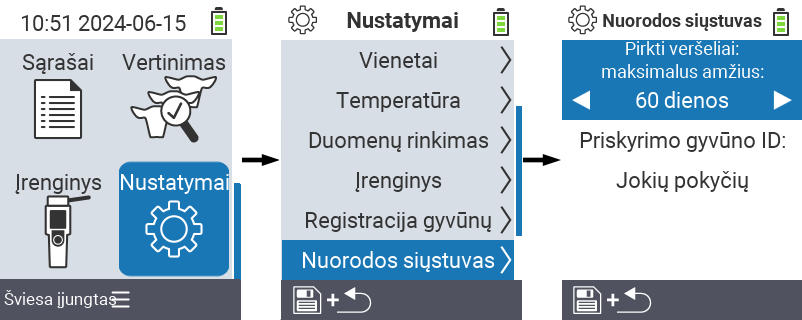 VitalControl: meniu nustatymai transponderio susiejimas