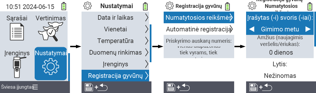 VitalControl: meniu nustatymai Nustatyti registruotą svorį