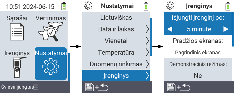 VitalControl: meniu nustatymai Išjungti įrenginį po