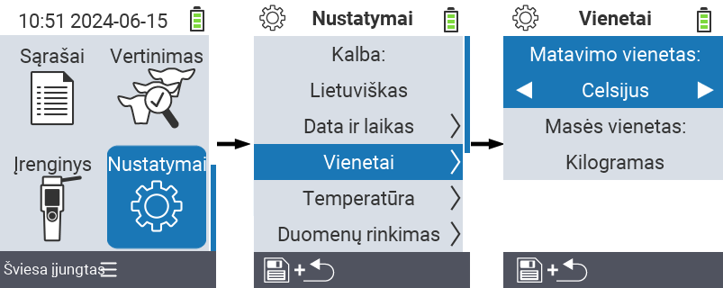 VitalControl: meniu nustatymai temperatūros vienetas