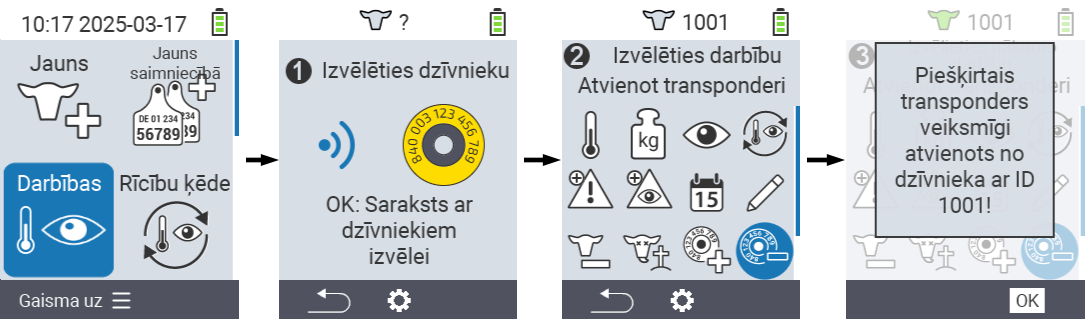 VitalControl: Izvēlnes darbība Atvienot transponderu