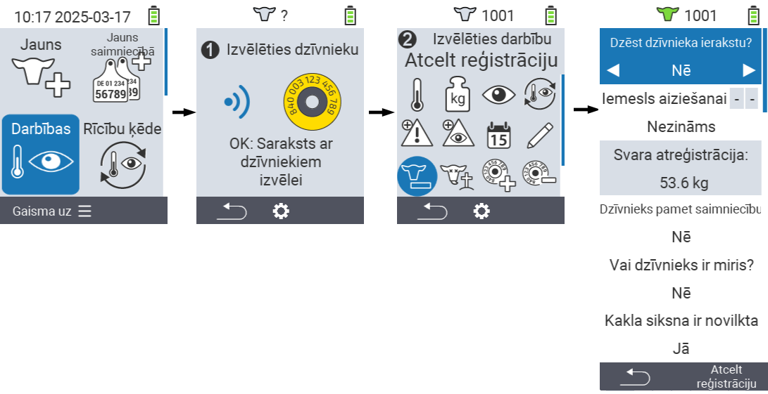 VitalControl: Izvēlne Darbība Atcelt reģistrāciju