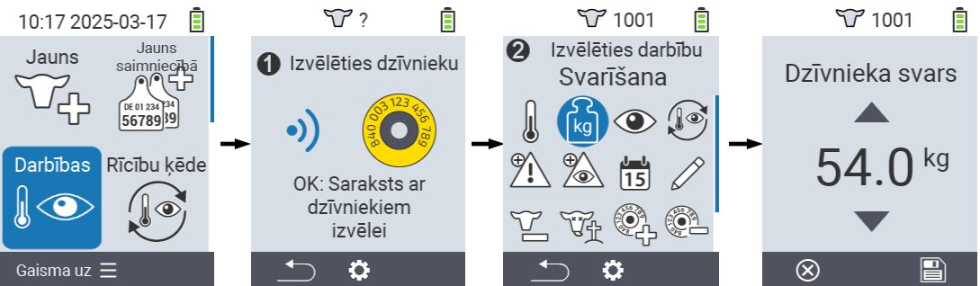 VitalControl: Izvēlnes darbība Svaru mērīšana