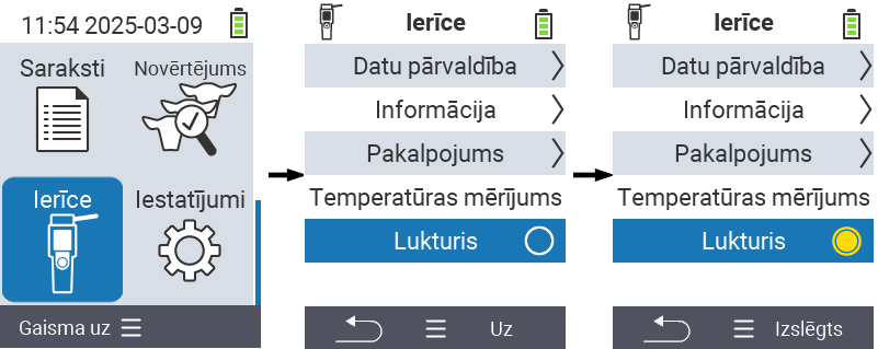 VitalControl: Izvēlnes Ierīces gaisma