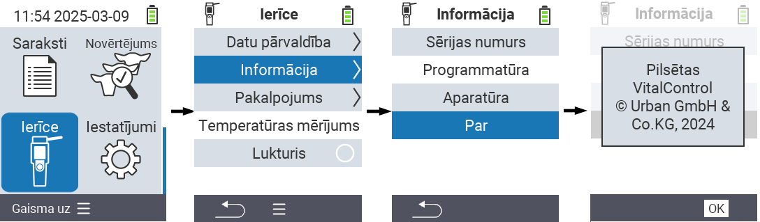 VitalControl: Izvēlne Ierīces Informācija
