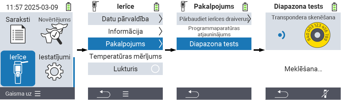 VitalControl: Izvēlnes ceļš Diapazona tests RFID skenerim