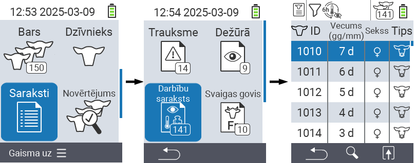 VitalControl Saraksti Darbību saraksts