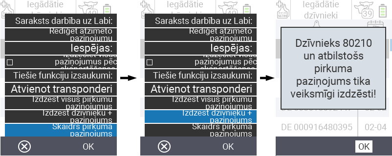 VitalControl: Iegādāto dzīvnieku saraksts, dzēst dzīvnieku + paziņojumu