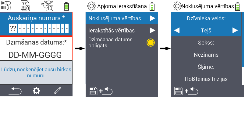 VitalControl: Izvēlne Jaunas Noklusējuma vērtības