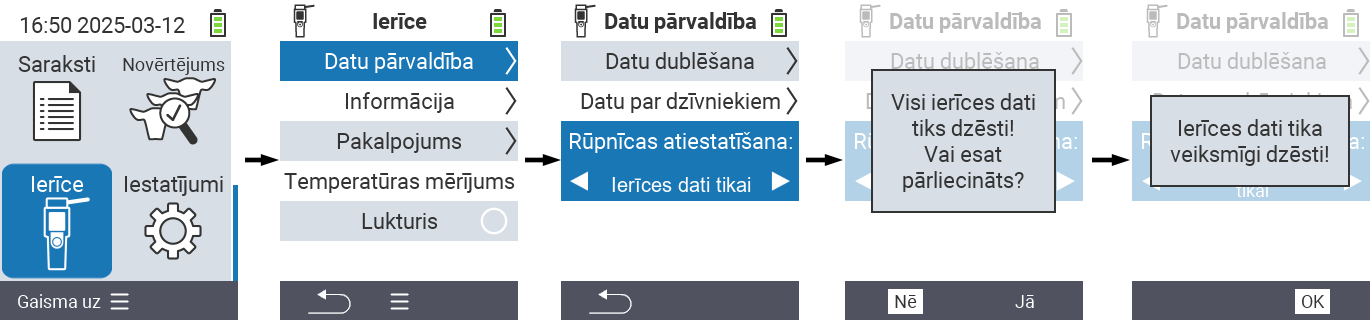VitalControl: Izvēlnes ceļš Visu ierīces datu atiestatīšana