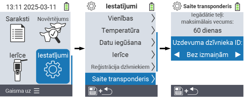 VitalControl: izvēlnes iestatījumu saite transponderim