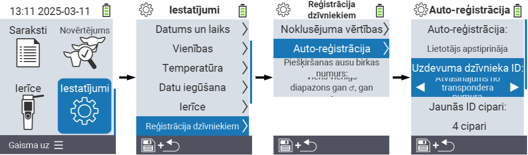 VitalControl: izvēlnes iestatījumi dzīvnieka ID piešķiršana