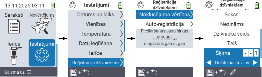 VitalControl: izvēlnes iestatījumi dzīvnieka veids
