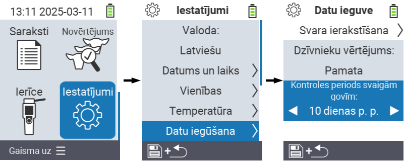 VitalControl: izvēlnes iestatījumi svaigu govju kontroles periods