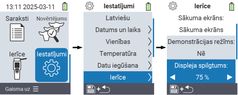 VitalControl: izvēlnes iestatījumi Displeja spilgtums