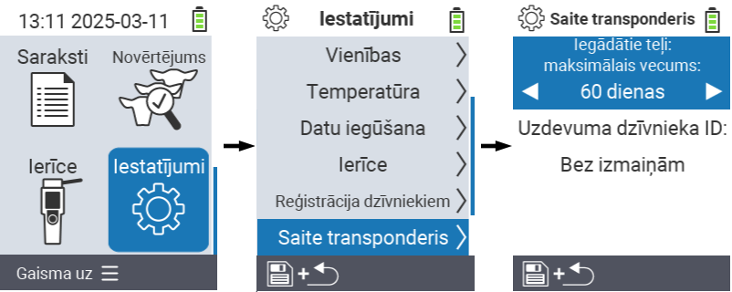 VitalControl: izvēlnes iestatījumi savienot transponderu