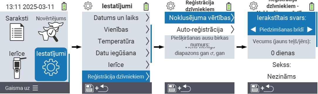 VitalControl: izvēlnes iestatījumi Iestatīt reģistrēto svaru