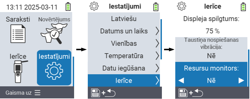 VitalControl: Izvēlnes iestatījumi Resursu monitors