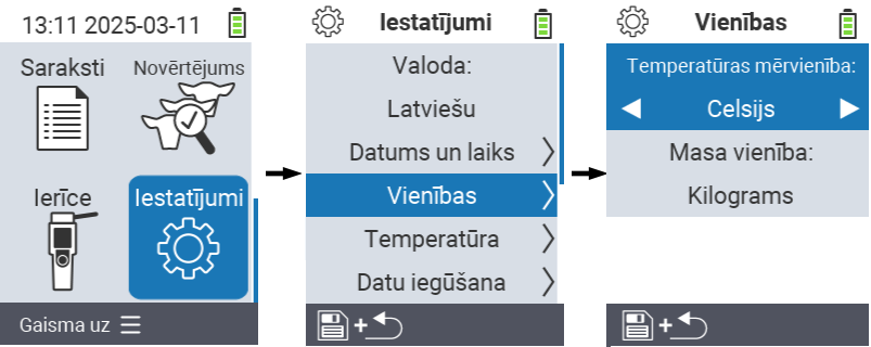 VitalControl: izvēlnes iestatījumi temperatūras vienība