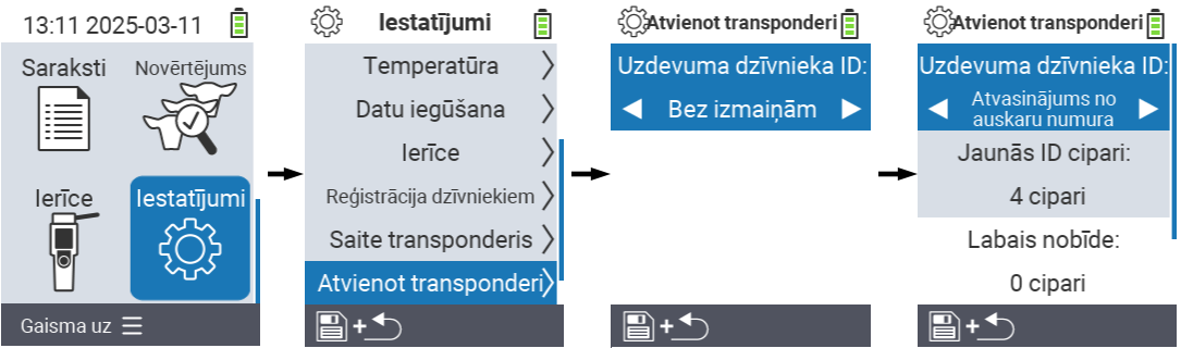 VitalControl: Izvēlne Iestatījumi Atvienot transponderu
