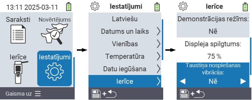 VitalControl: izvēlnes iestatījumi Displeja spilgtums
