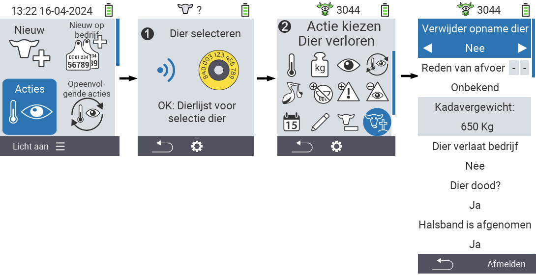VitalControl: Menu Actie Dier verlies