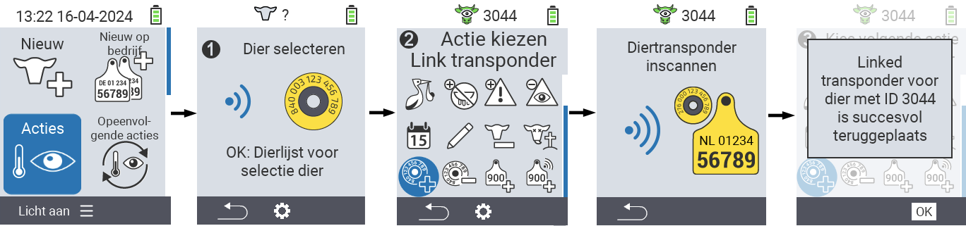 VitalControl: Menu Actie Transponder koppelen