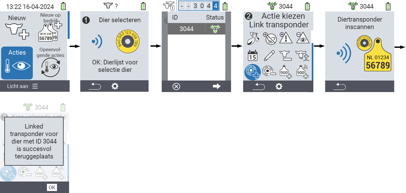 VitalControl: Menu Actie Transponder koppelen
