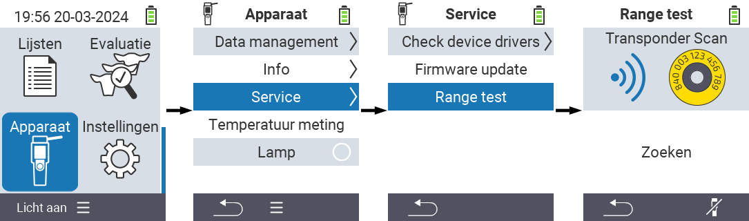 VitalControl: Menupad Bereiktest RFID-scanner