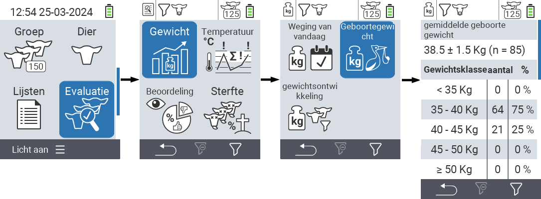 VitalControl: menu Evaluatie Geboortegewichten