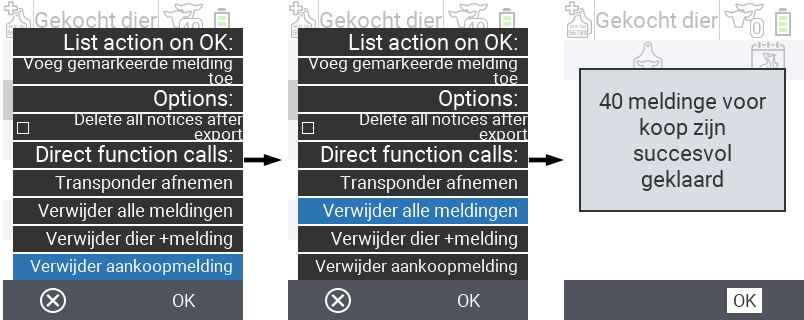 VitalControl: Lijst van gekochte dieren, aankoopmeldingen wissen