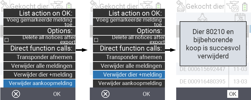 VitalControl: Lijst van gekochte dieren, dier + melding verwijderen
