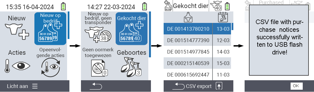 VitalControl: Lijst van gekochte dieren, csv export