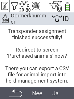 VitalControl: Menu Nieuw op bedrijf, geen transponder
