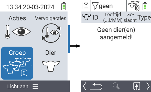 VitalControl: Hoofdmenu-item ‘Kudde’, geen dieren geregistreerd
