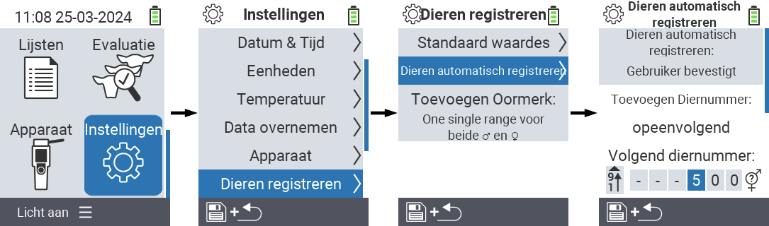 VitalControl: menu-instellingen toewijzing dier-ID