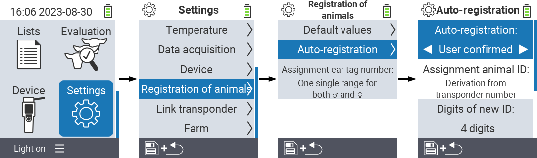 VitalControl: menu-instellingen automatische registratie