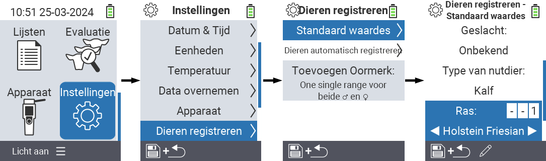 VitalControl: menu instellingen type dier