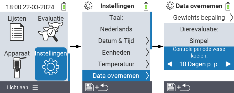 VitalControl: menu-instellingen controleperiode verse koeien