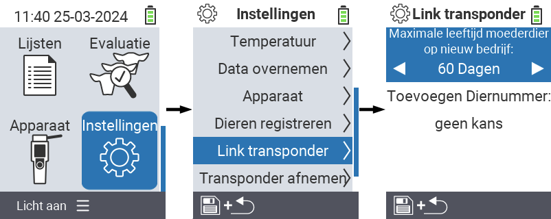 VitalControl: menu-instellingen link transponder