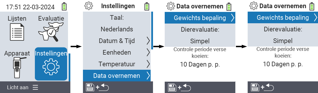 VitalControl: menu pad instellingen maximale precisie gewichtsregistratie