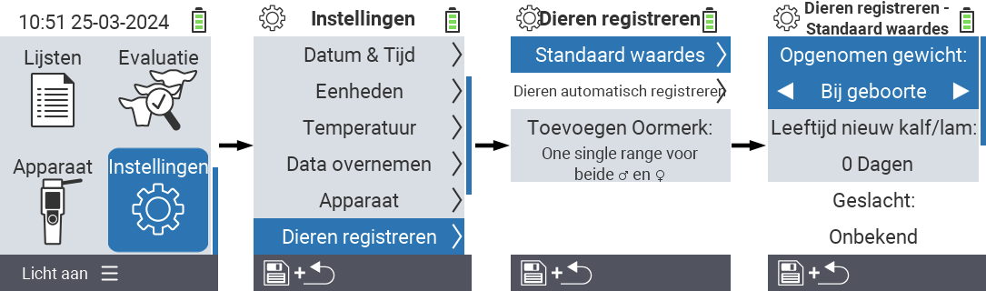 VitalControl: menu-instellingen ingesteld opgenomen gewicht(en)