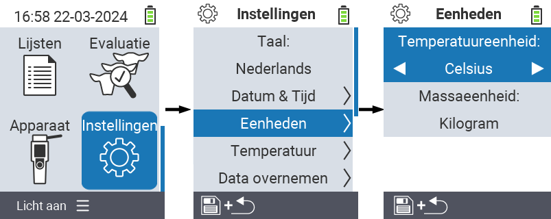 VitalControl: menu-instellingen temperatuureenheid