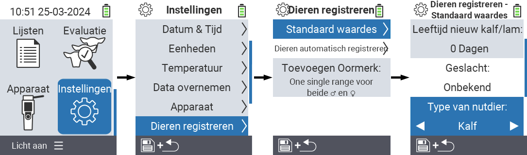 VitalControl: menu instellingen type dier