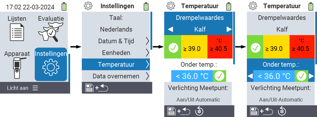VitalControl: menu-instellingen ondertemperatuur
