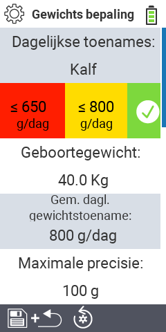 Submenu-items instellingen voor gewichtsregistratie