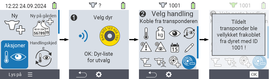 VitalControl: Menyhandling Fjern kobling til transponder