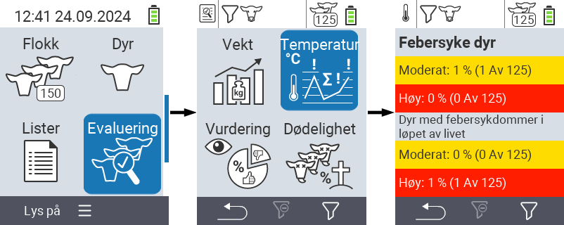 VitalControl: menu Evaluation Evaluate temperature