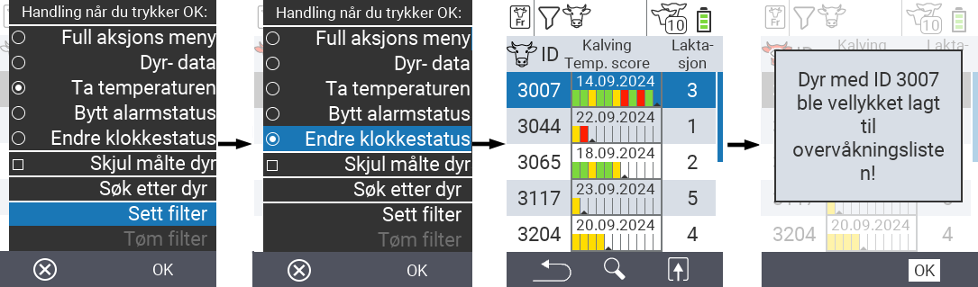 VitalControl Lister Liste over ferske kyr