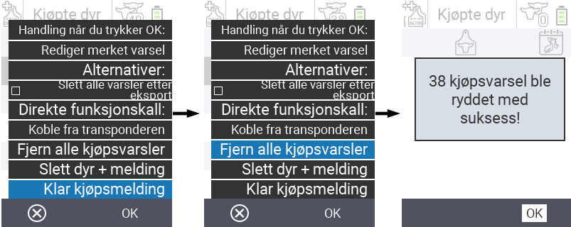 VitalControl: Liste over kjøpte dyr, slett kjøpsvarsler